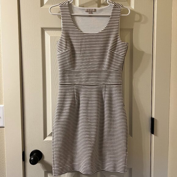 Banana Republic White & Tan Striped Sleeveless Dress Size 2 Petite - Picture 1 of 9